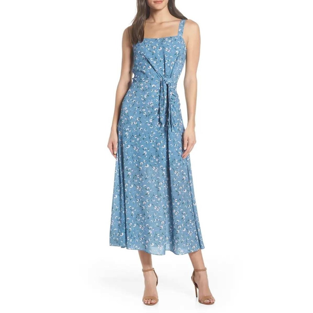 Chelsea28 Blue Floral Maxi Dress Tie Waist Boho Romantic Size Small